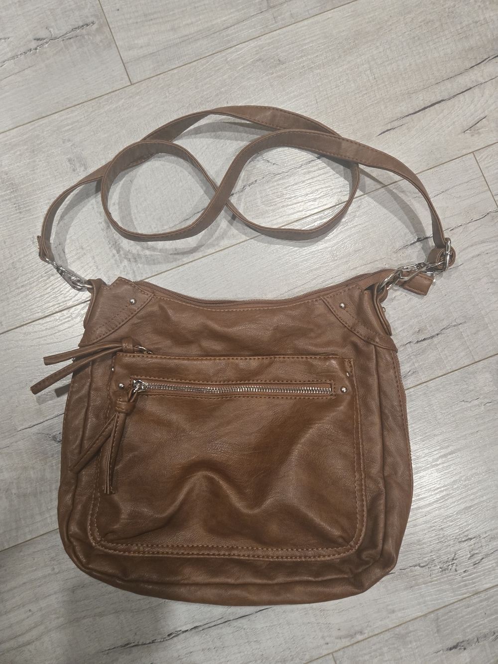 Casual Tan/Brown Crossbody Bag with Front Zip Pocket